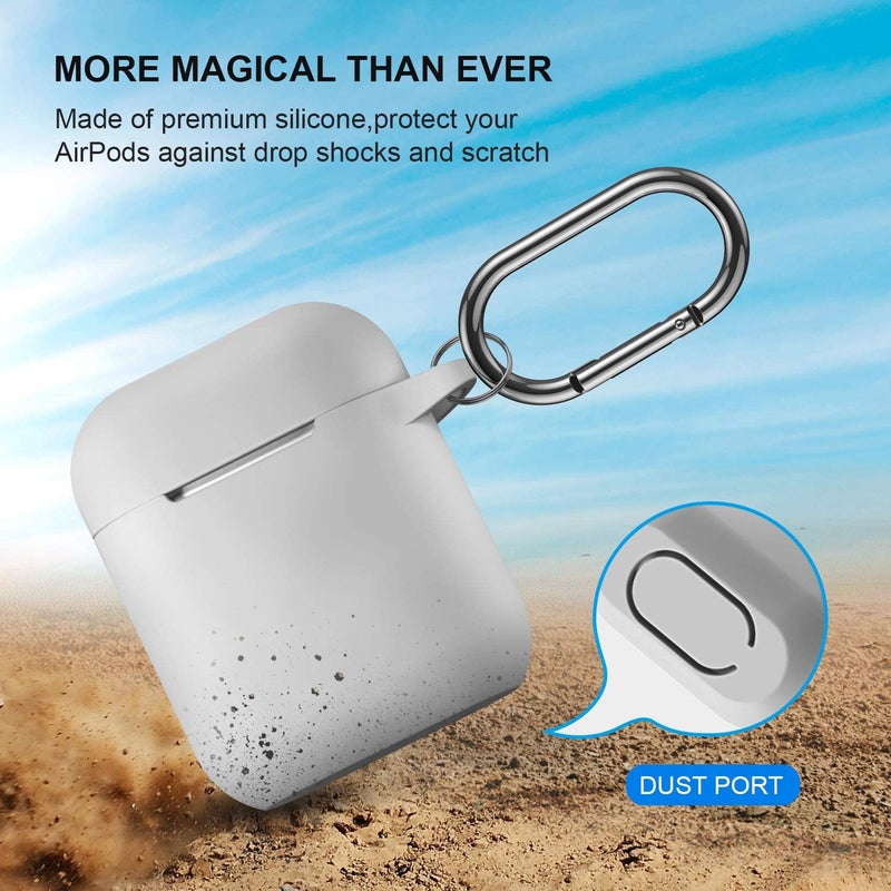 ATUAT Compatible with AirPods Case Cover, Full Protective Silicone Skin Dust-Proof Designed for Apple AirPods 1st 2nd Generation with Keychain, Front LED Visible, Grey - Image 2